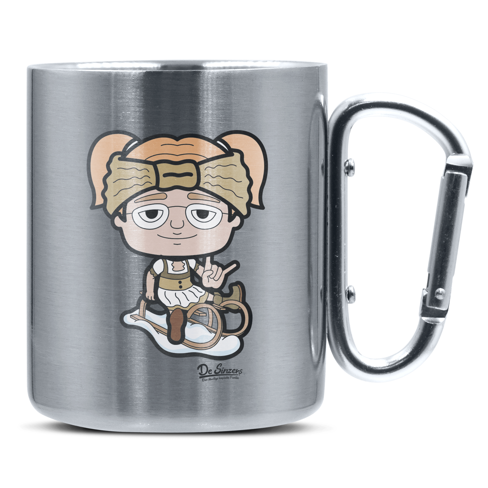 Die Jung Sinzerin Winter Edition Edelstahl Kaffeetasse silberer Karabiner 320ml Grosser Traithen Front