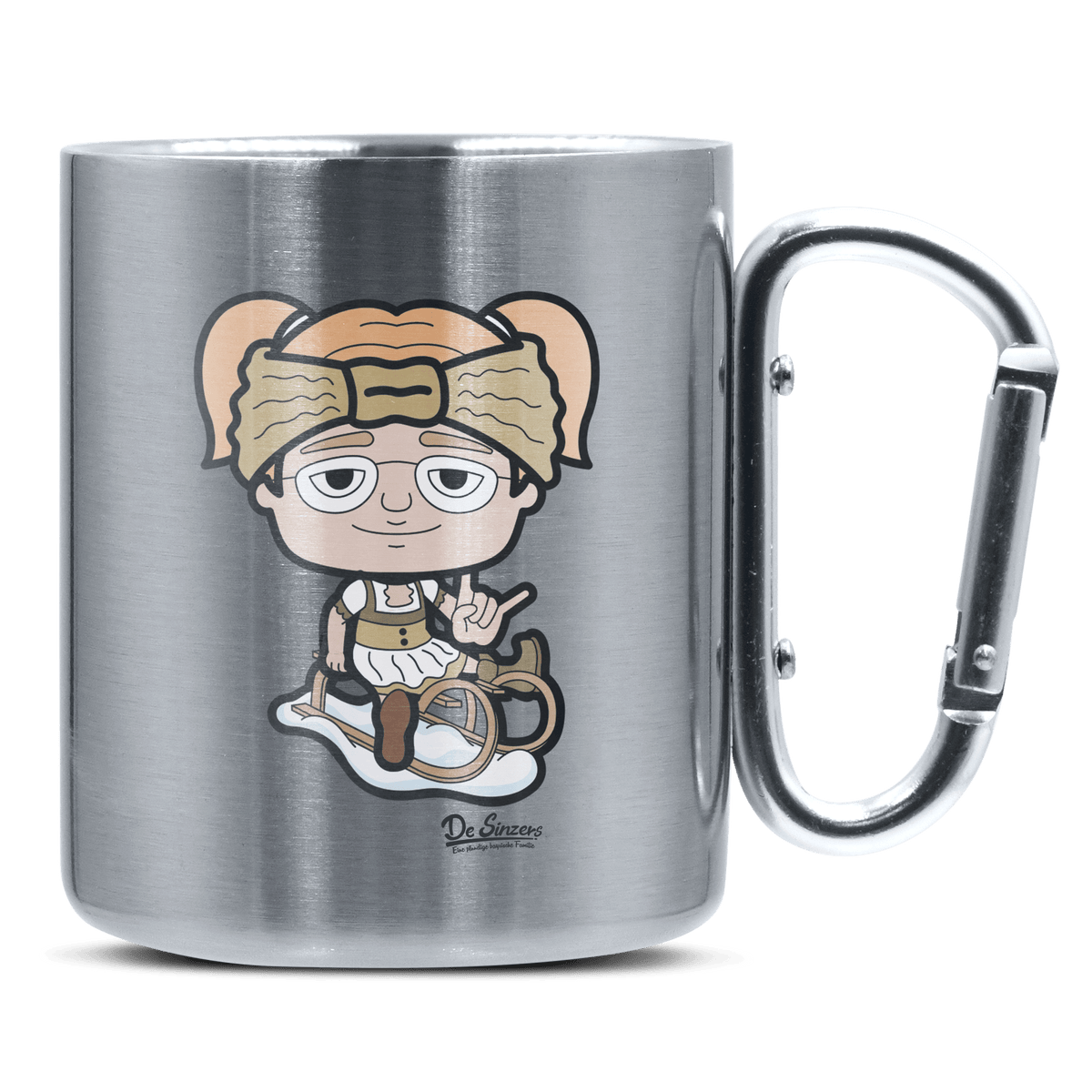 Die Jung Sinzerin Winter Edition Edelstahl Kaffeetasse silberer Karabiner 320ml Grosser Traithen Front