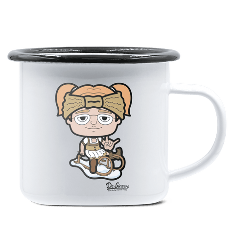 Die Jung Sinzerin Winter Edition Emaille Tasse 375ml Weiss Schwarz Hochries Front