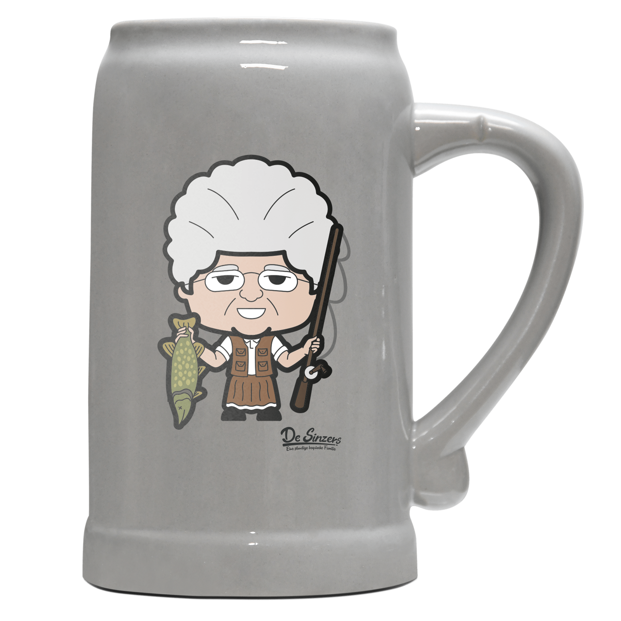 Die Oid Sinzerin Angler Bierkrug 1000ml Grau Zugspitze Front