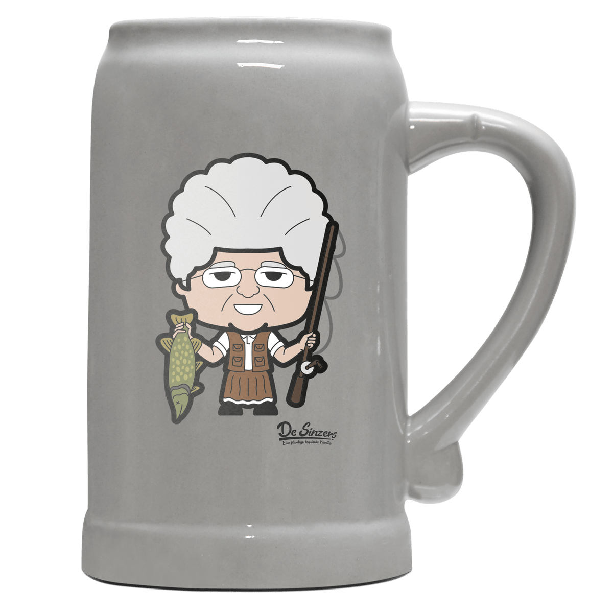 Die Oid Sinzerin Angler Bierkrug 1000ml Grau Zugspitze Front