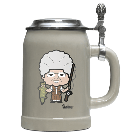 Die Oid Sinzerin Angler Bierkrug 500ml Grau mit Deckel Hocheck Front