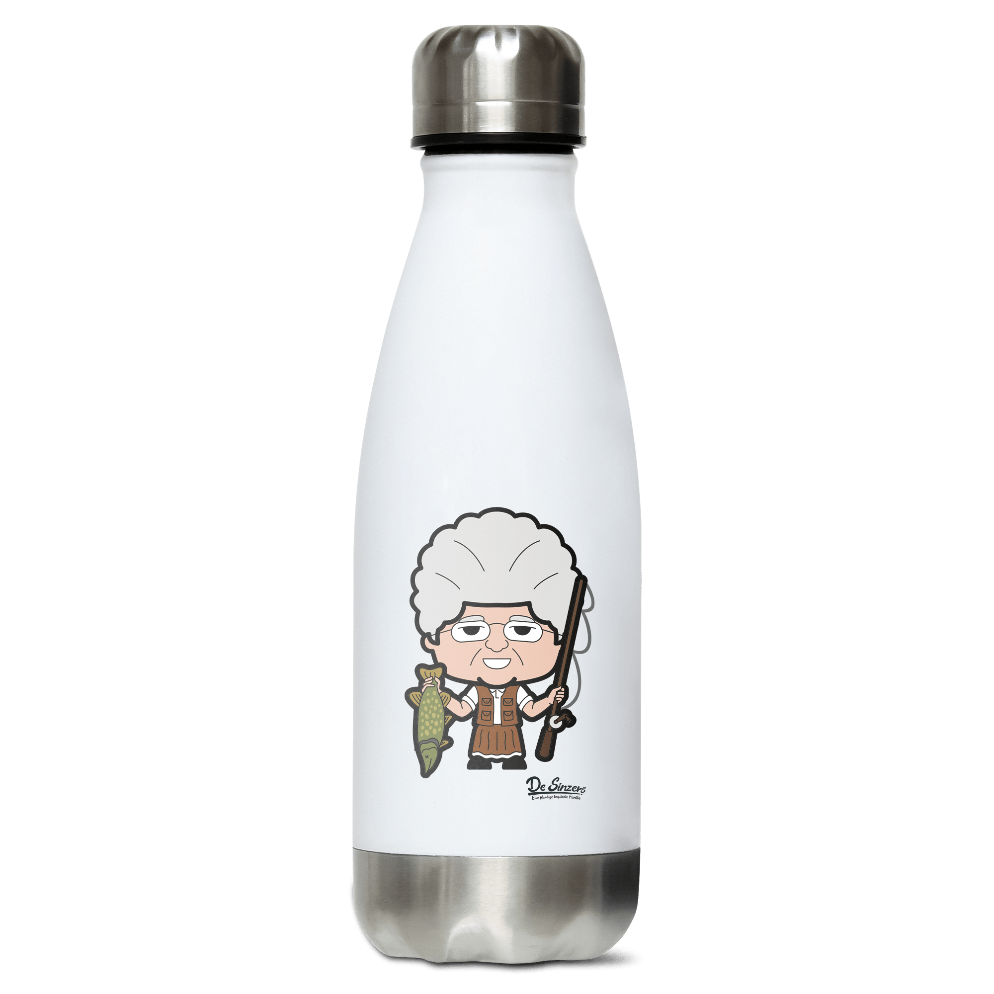 Die Oid Sinzerin Angler Edelstahl Thermoflasche 350ml Weiss Silber Kreuzspitze Front