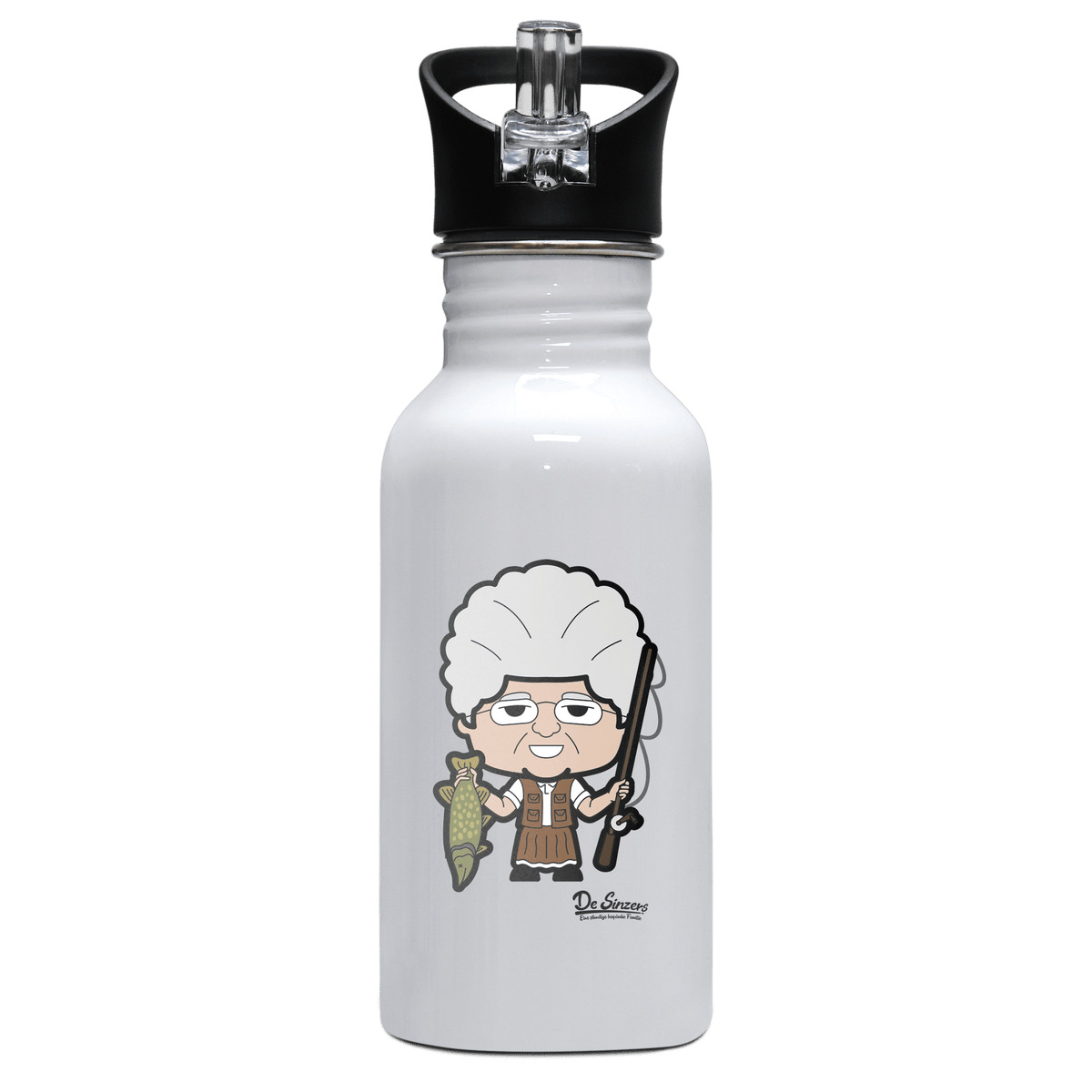 Die Oid Sinzerin Angler Edelstahl Trinkflasche mit klappbarem Mundstueck 500ml Weiss Rotwand Front