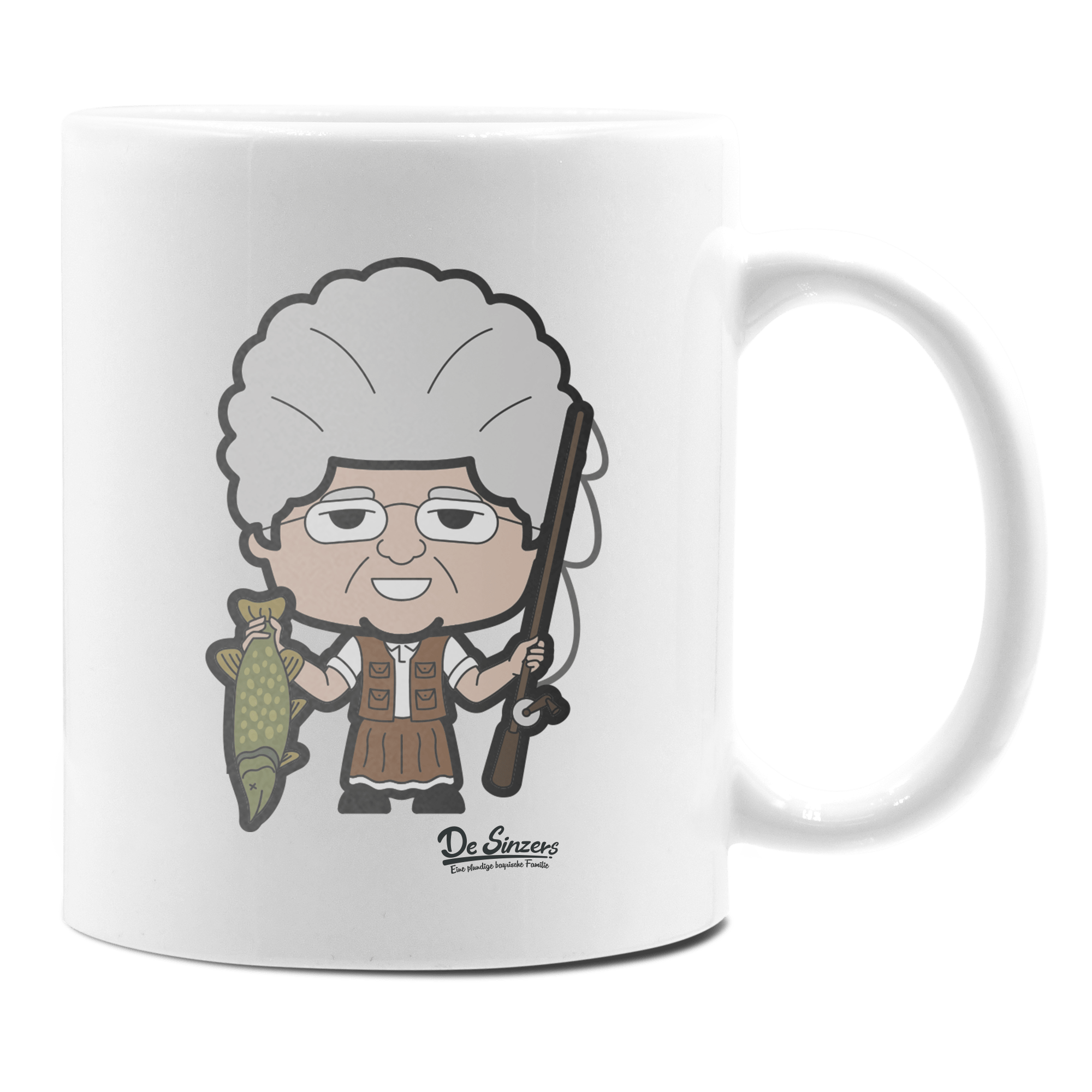 Die Oid Sinzerin Angler Keramik Kaffeetasse 330ml Weiss Rampoldplatte Front