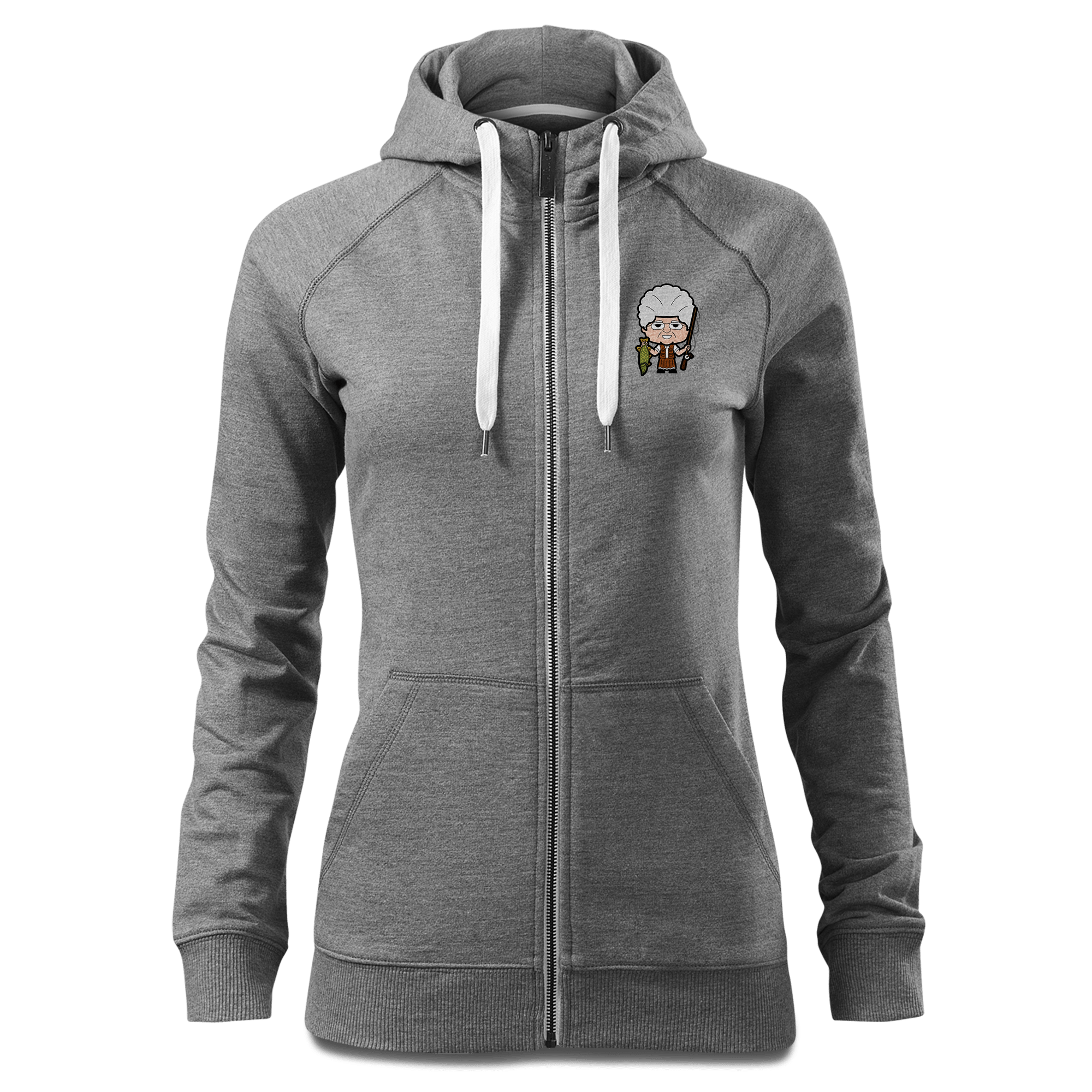 Die Oid Sinzerin Angler Sweatshirt Zip Hoody Damen Grau Meliert Kreut Front