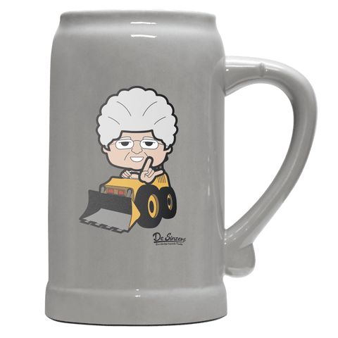 Die Oid Sinzerin Baggerfahrer Bierkrug 1000ml Grau Zugspitze Front