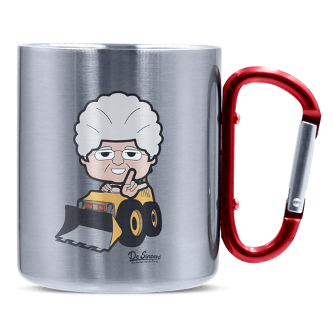 Die Oid Sinzerin Baggerfahrer Edelstahl Kaffeetasse roter Karabiner 320ml Kitzstein Front