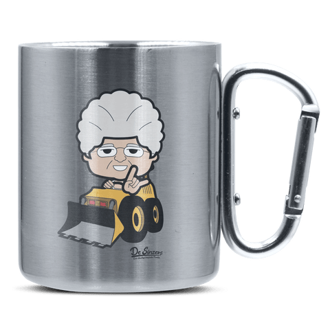 Die Oid Sinzerin Baggerfahrer Edelstahl Kaffeetasse silberer Karabiner 320ml Grosser Traithen Front