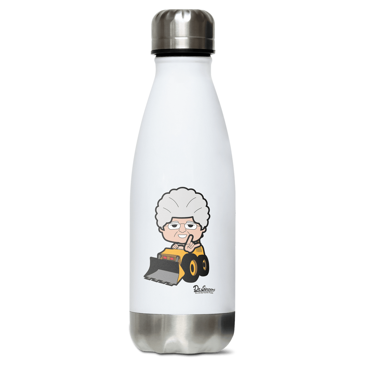 Die Oid Sinzerin Baggerfahrer Edelstahl Thermoflasche 350ml Weiss Silber Kreuzspitze Front
