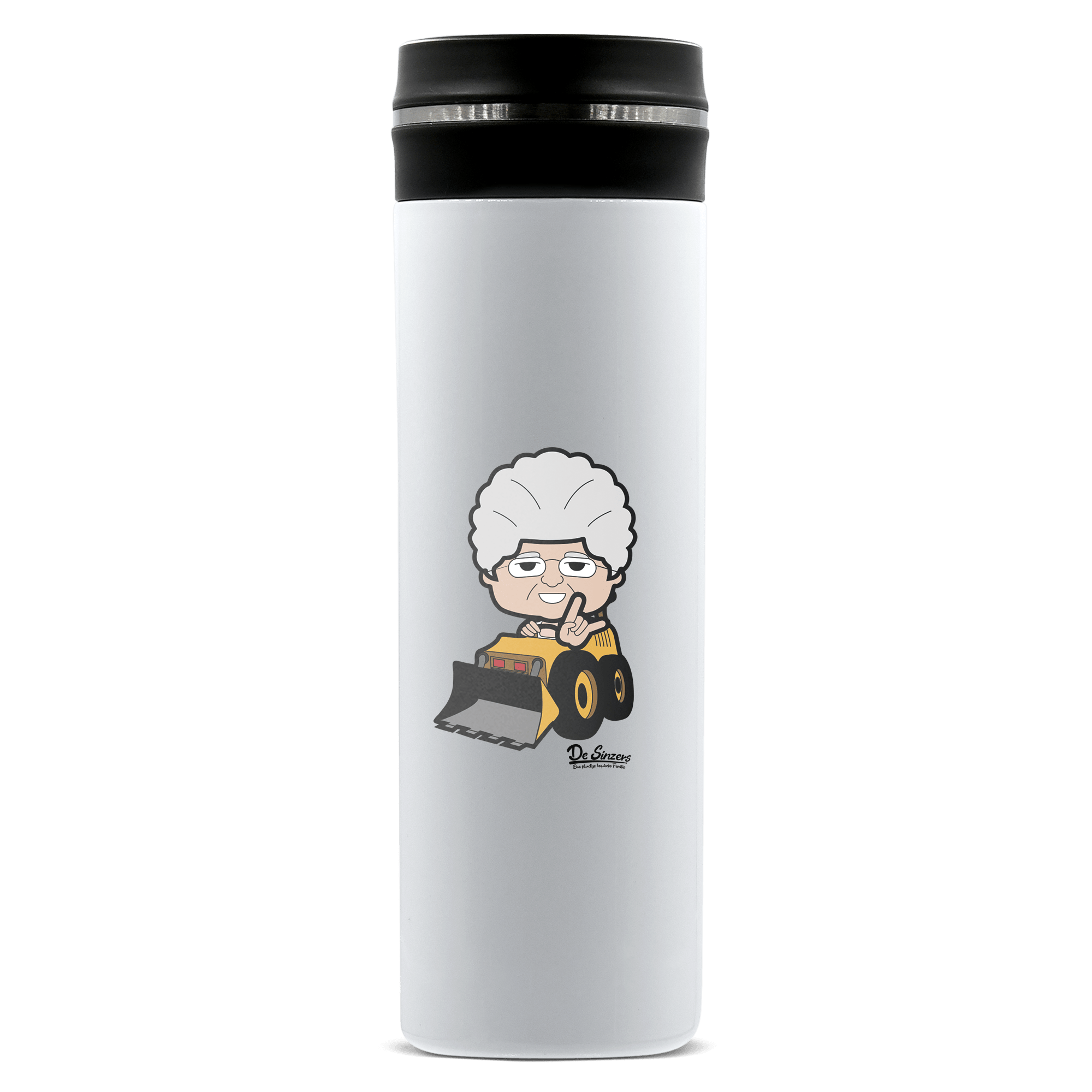 Die Oid Sinzerin Baggerfahrer Edelstahl Thermoflasche 450ml Weiss Geigelstein Front