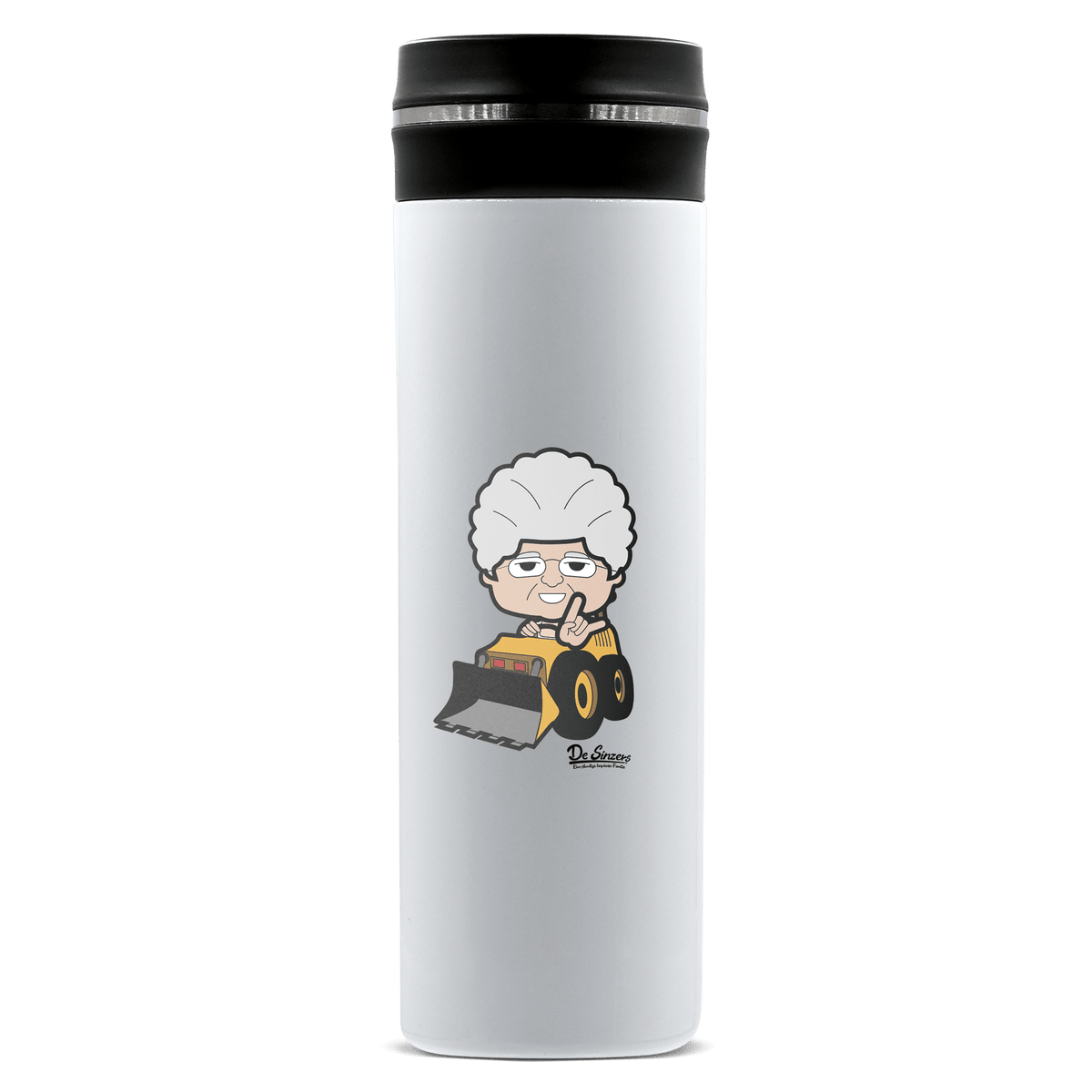 Die Oid Sinzerin Baggerfahrer Edelstahl Thermoflasche 450ml Weiss Geigelstein Front