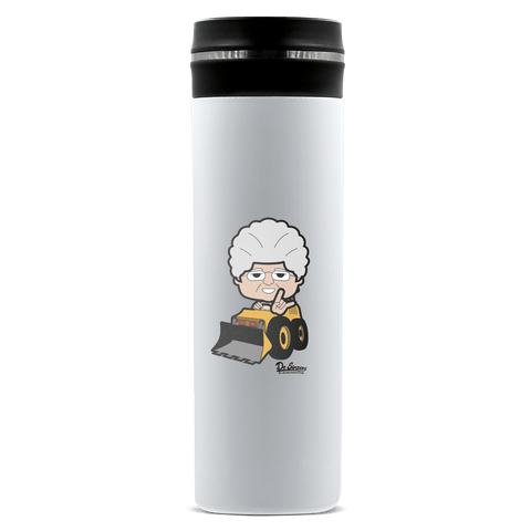 Die Oid Sinzerin Baggerfahrer Edelstahl Thermoflasche 450ml Weiss Geigelstein Front