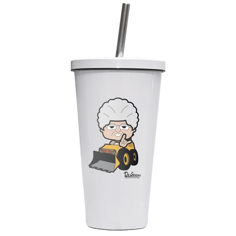 Die Oid Sinzerin Baggerfahrer Edelstahl Trinkbecher mit Strohhalm 480ml Weiss Krottenkopf Front
