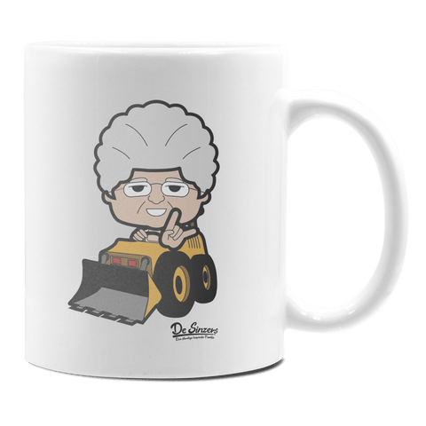 Die Oid Sinzerin Baggerfahrer Keramik Kaffeetasse 330ml Weiss Rampoldplatte Front