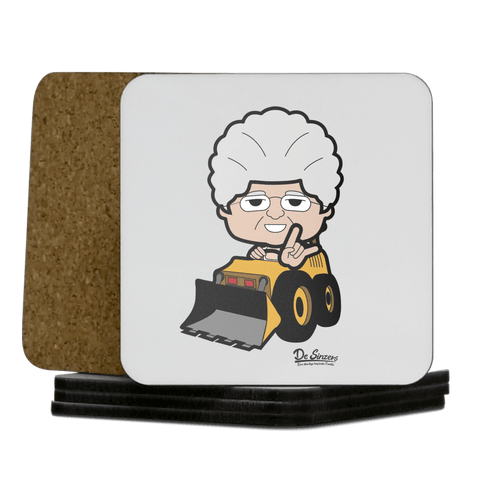 Die Oid Sinzerin Baggerfahrer Korkuntersetzer 5er Set 95 x 95 mm Weiss Karkopf Front