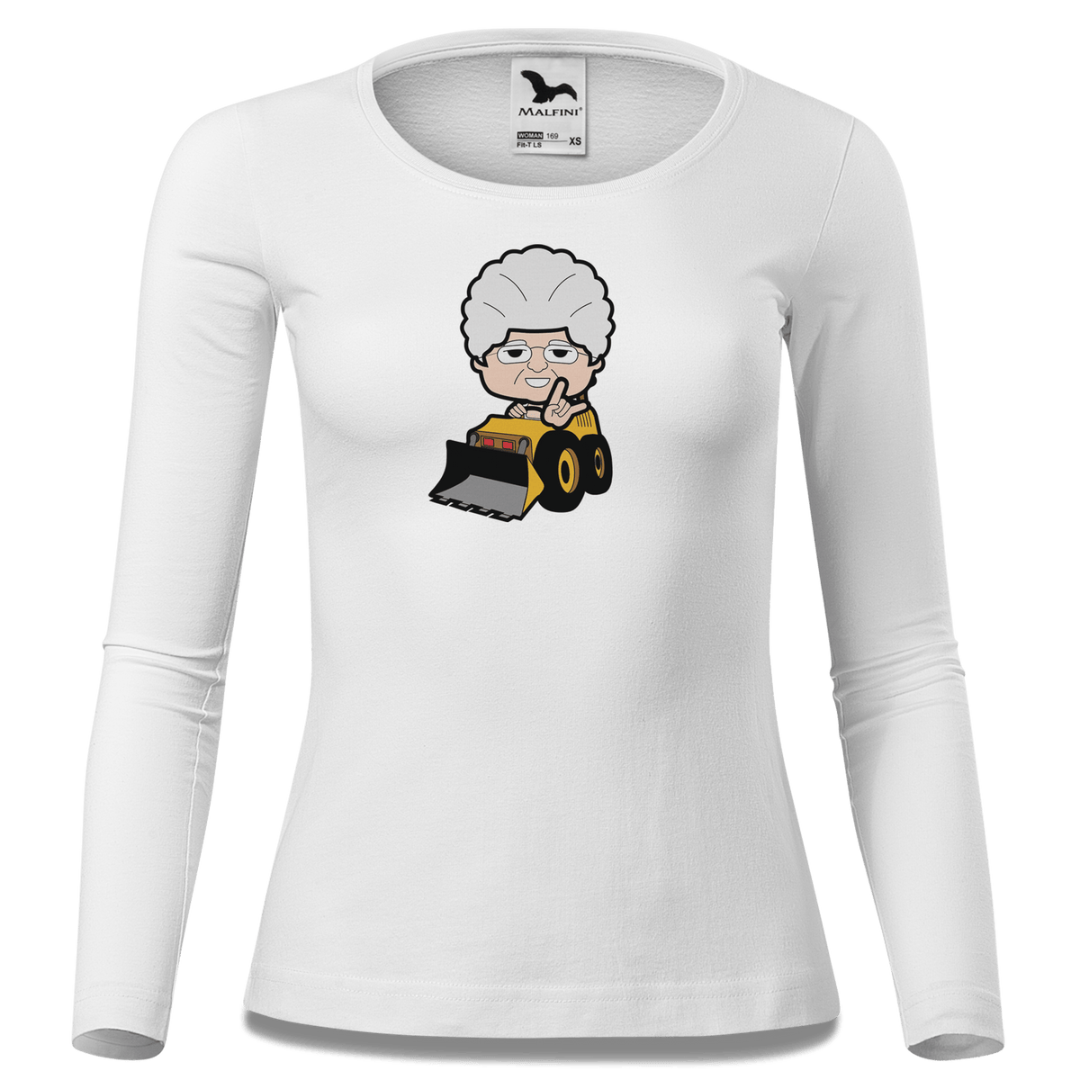 Die Oid Sinzerin Baggerfahrer Longsleeve Fitted Damen Weiss Neumuehle Front