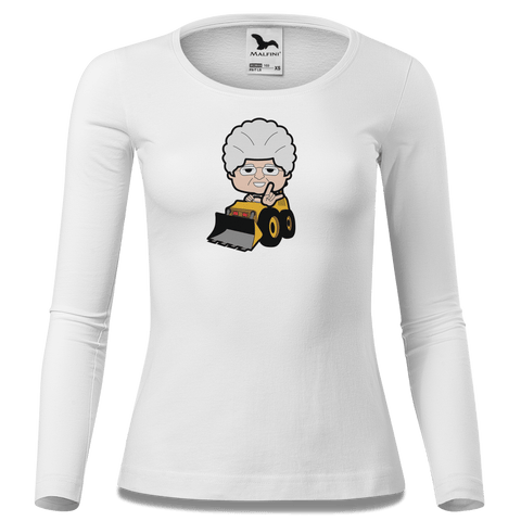 Die Oid Sinzerin Baggerfahrer Longsleeve Fitted Damen Weiss Neumuehle Front