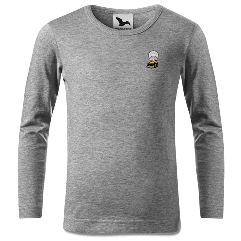 Die Oid Sinzerin Baggerfahrer Longsleeve Kinder Grau Meliert Weinberg Front