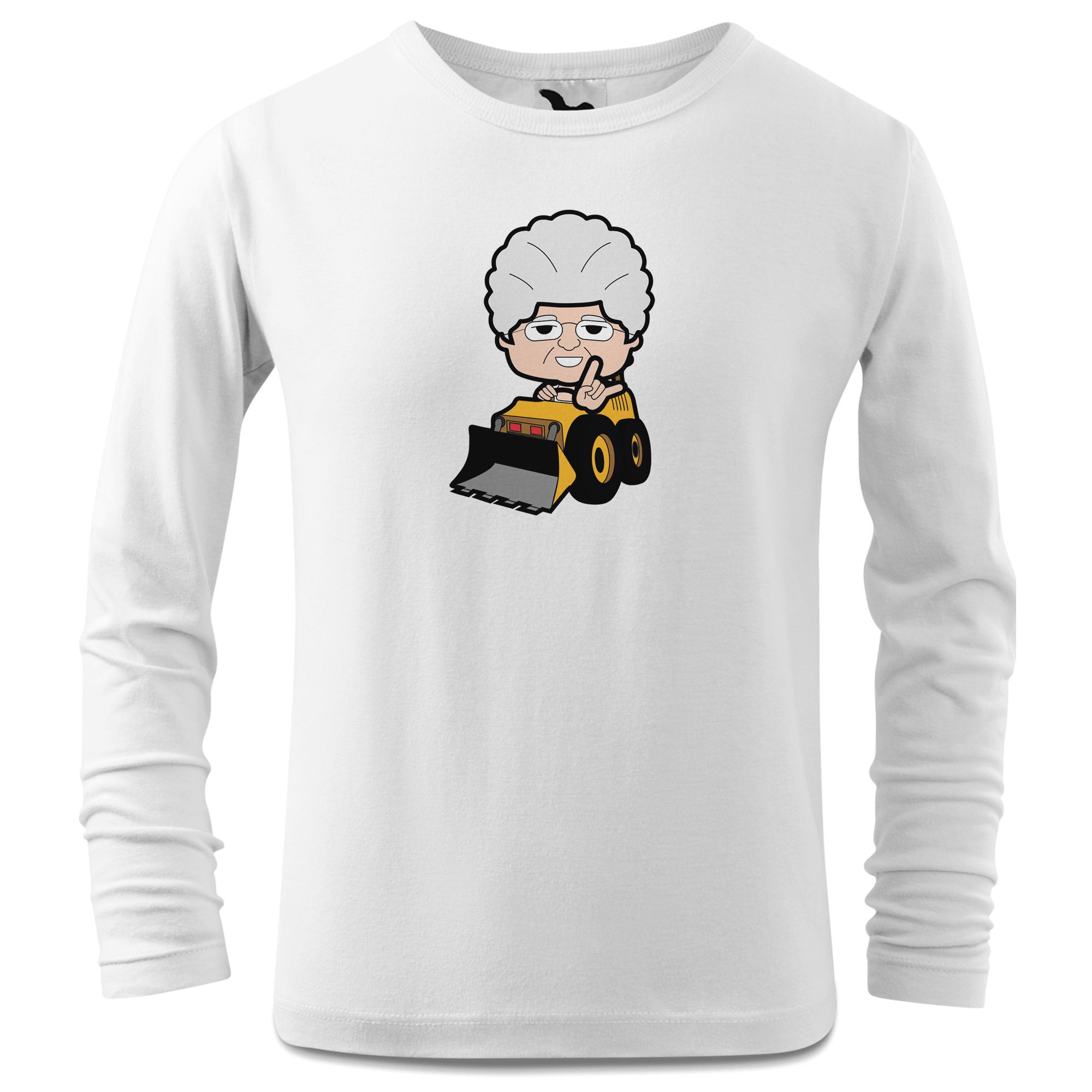 Die Oid Sinzerin Baggerfahrer Longsleeve Kinder Weiss Westerndorf Front