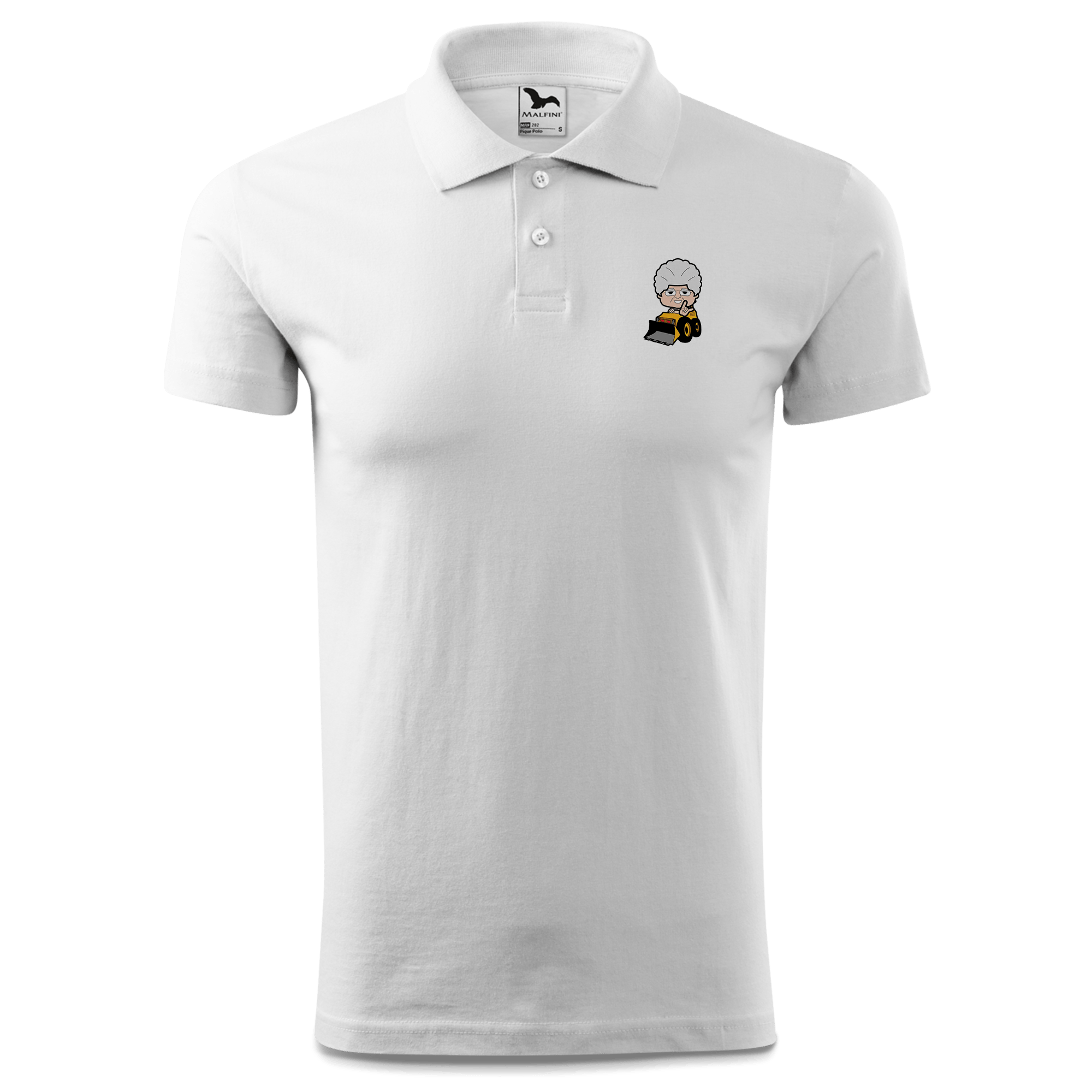 Die Oid Sinzerin Baggerfahrer Polo Shirt Herren Weiss Murnau Front