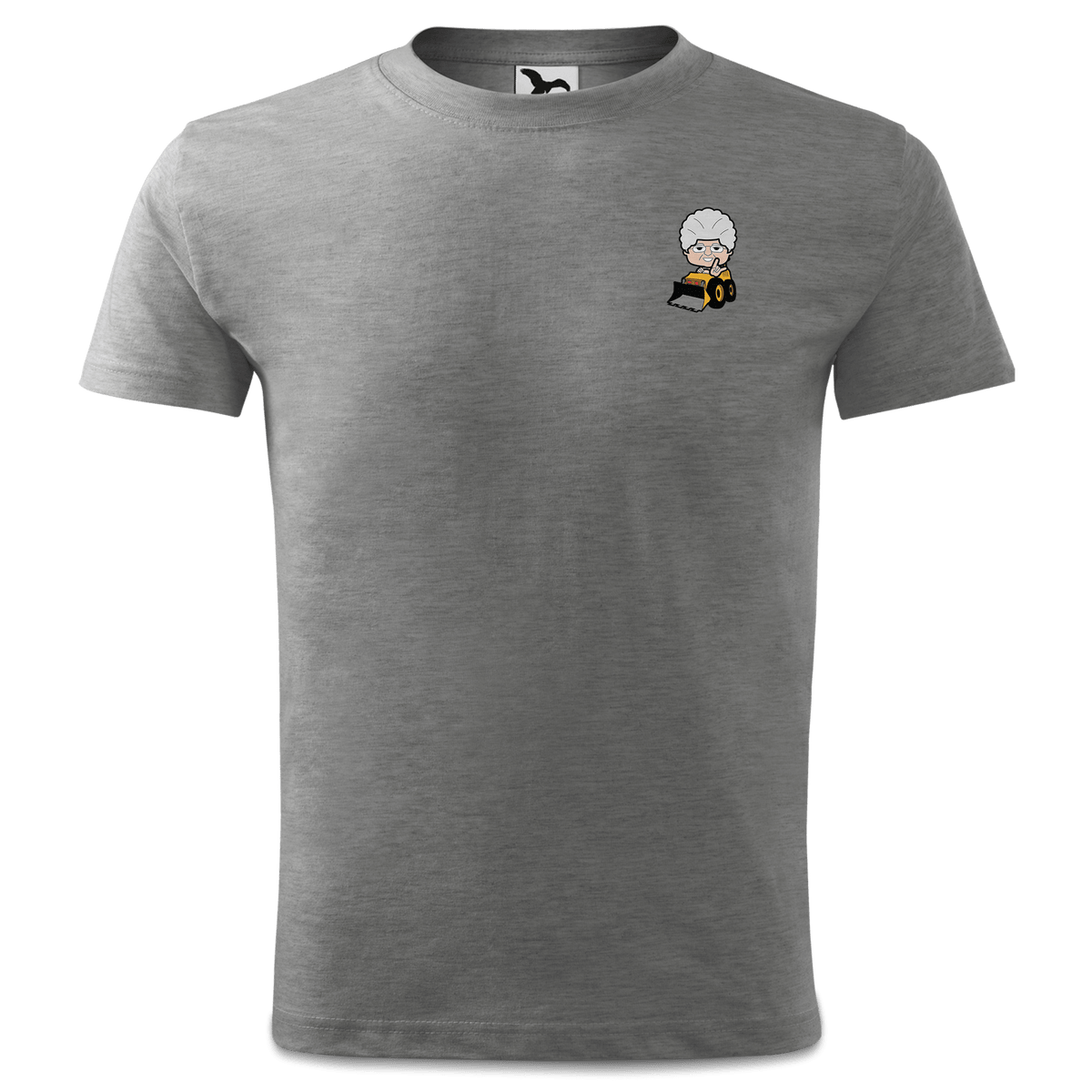 Die Oid Sinzerin Baggerfahrer T Shirt Kinder Grau Meliert Holzweg Front