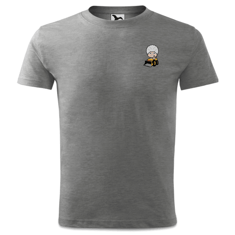 Die Oid Sinzerin Baggerfahrer T Shirt Kinder Grau Meliert Holzweg Front