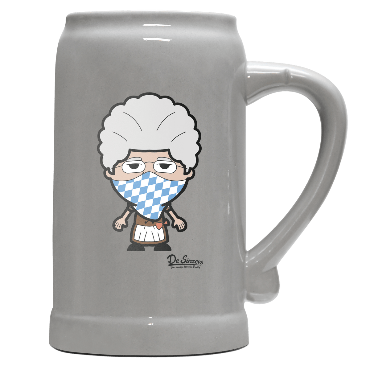Die Oid Sinzerin Bayrisches Mundtuch Bierkrug 1000ml Grau Zugspitze Front