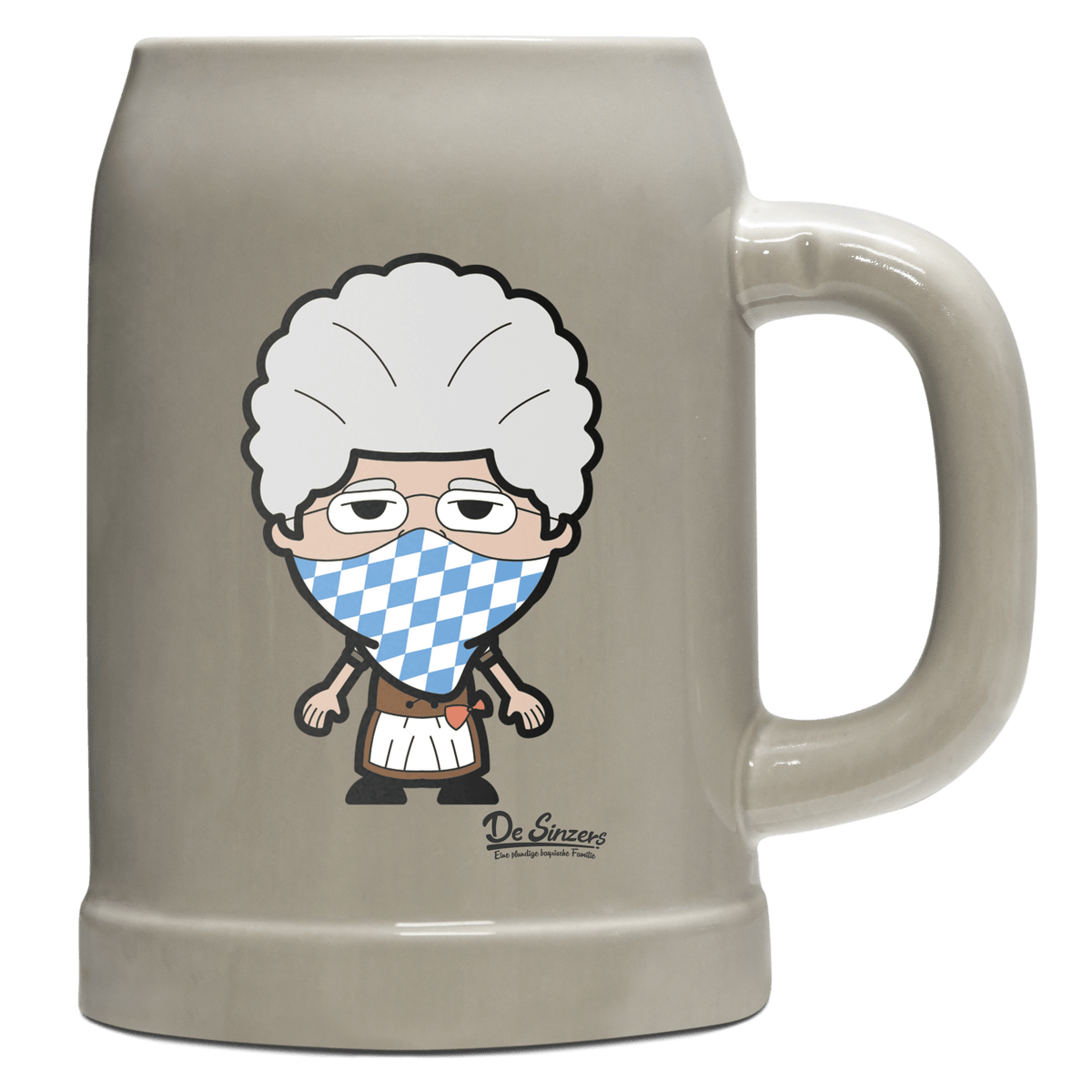 Die Oid Sinzerin Bayrisches Mundtuch Bierkrug 500ml Grau Watzmann Front