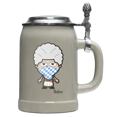 Die Oid Sinzerin Bayrisches Mundtuch Bierkrug 500ml Grau mit Deckel Hocheck Front