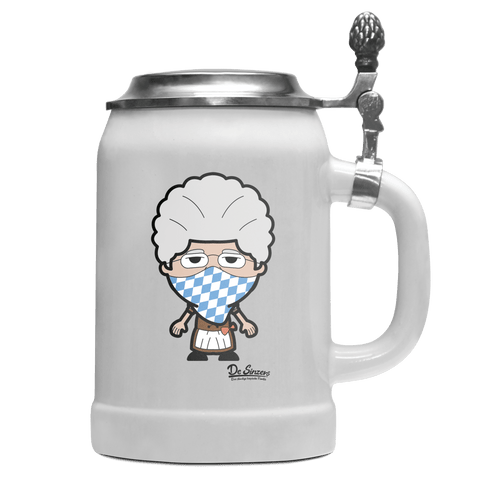 Die Oid Sinzerin Bayrisches Mundtuch Bierkrug 500ml Weiss mit Deckel Wetterspitzen Front