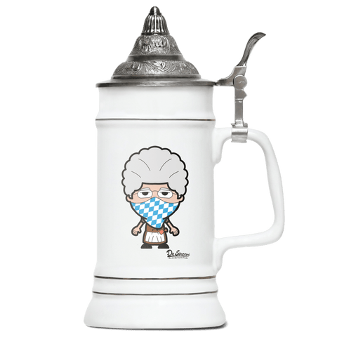 Die Oid Sinzerin Bayrisches Mundtuch Bierkrug 500ml Weiss mit Spitzdeckel Wendelstein Front