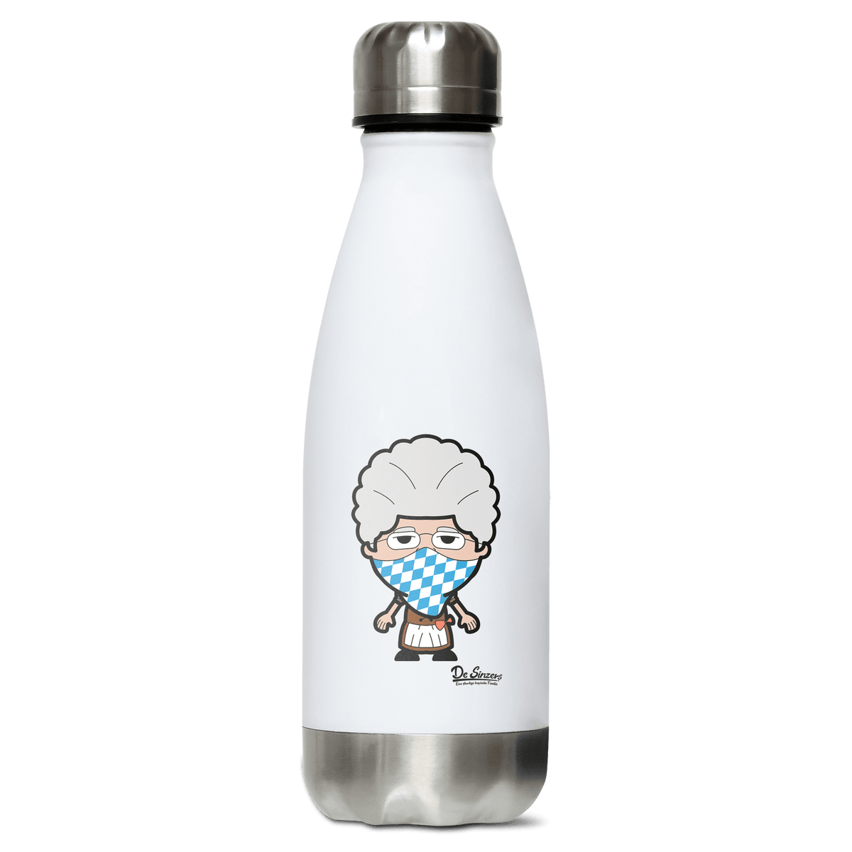 Die Oid Sinzerin Bayrisches Mundtuch Edelstahl Thermoflasche 350ml Weiss Silber Kreuzspitze Front