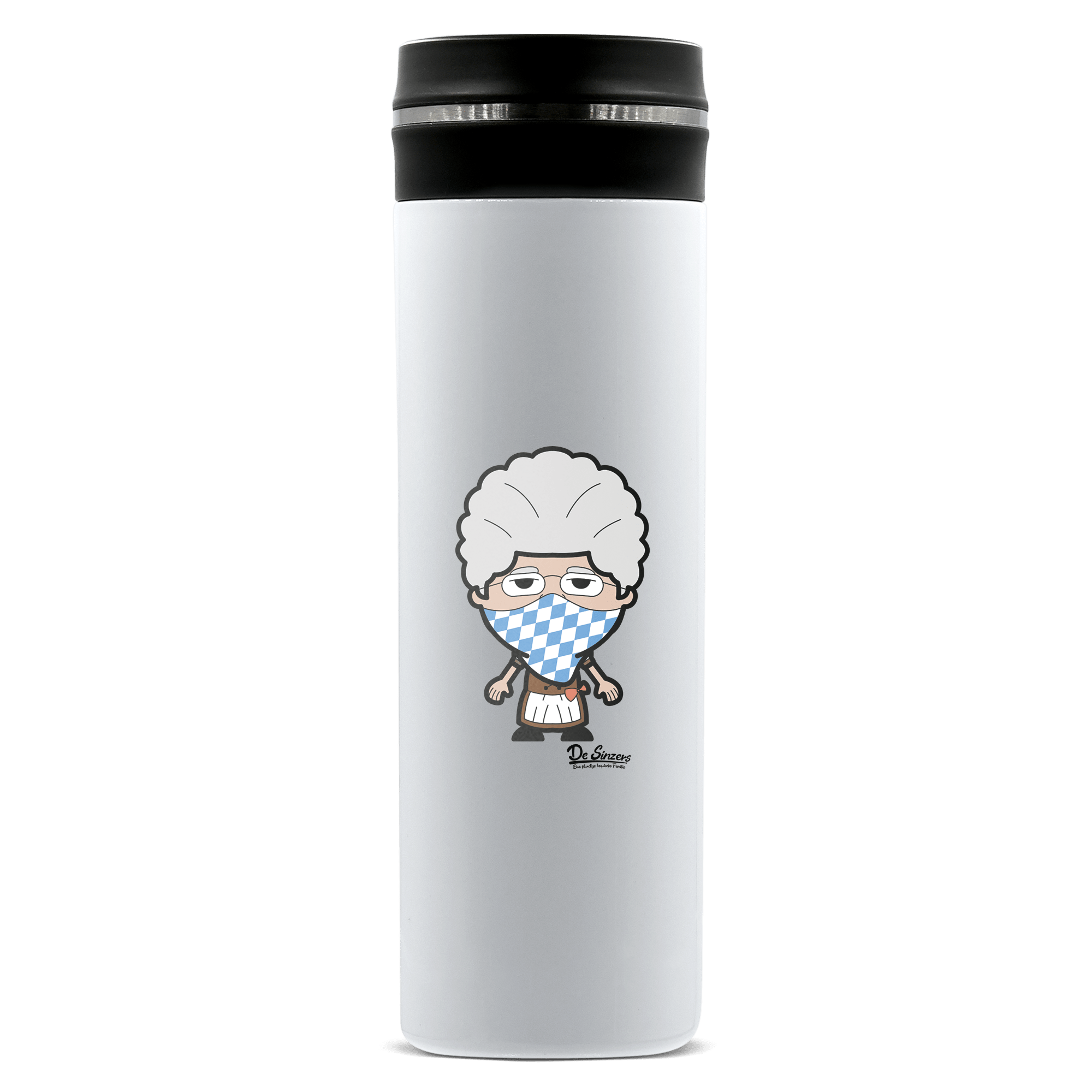 Die Oid Sinzerin Bayrisches Mundtuch Edelstahl Thermoflasche 450ml Weiss Geigelstein Front