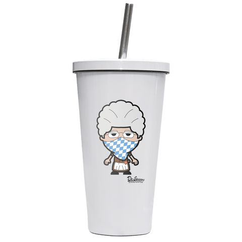 Die Oid Sinzerin Bayrisches Mundtuch Edelstahl Trinkbecher mit Strohhalm 480ml Weiss Krottenkopf Front