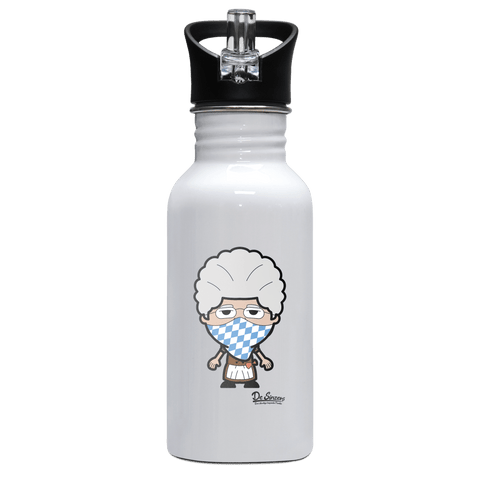 Die Oid Sinzerin Bayrisches Mundtuch Edelstahl Trinkflasche mit klappbarem Mundstueck 500ml Weiss Rotwand Front