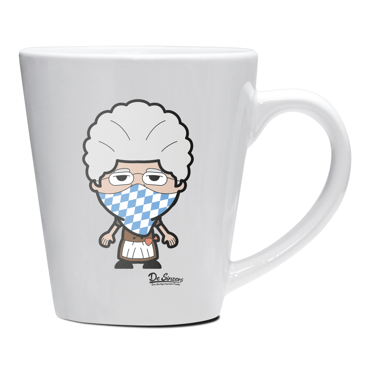 Die Oid Sinzerin Bayrisches Mundtuch Keramik Kaffeetasse 200ml Weiss Herzogstand Front