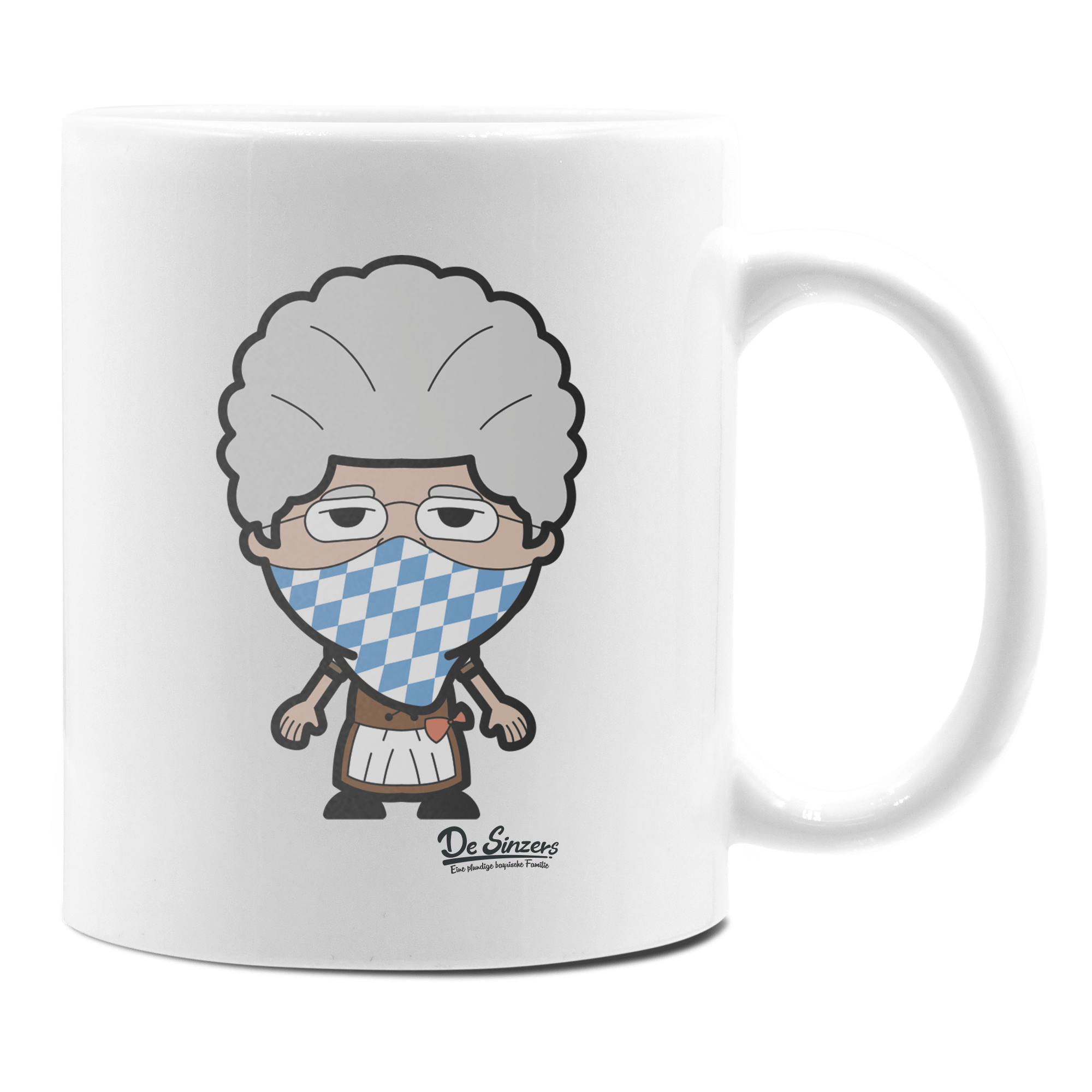 Die Oid Sinzerin Bayrisches Mundtuch Keramik Kaffeetasse 330ml Weiss Rampoldplatte Front