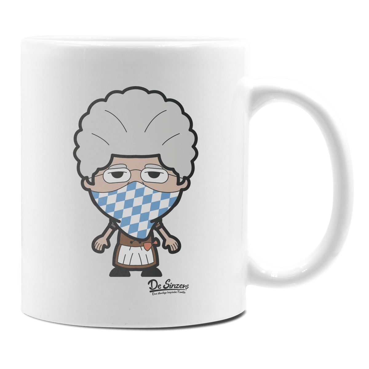 Die Oid Sinzerin Bayrisches Mundtuch Keramik Kaffeetasse 330ml Weiss Rampoldplatte Front
