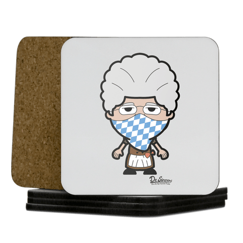 Die Oid Sinzerin Bayrisches Mundtuch Korkuntersetzer 5er Set 95 x 95 mm Weiss Karkopf Front