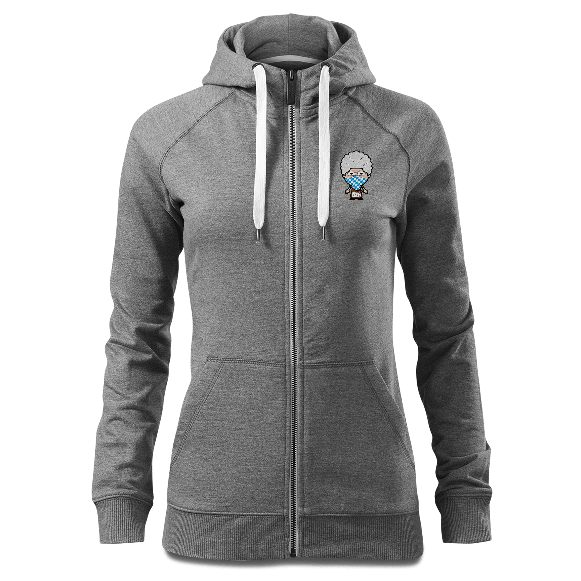 Die Oid Sinzerin Bayrisches Mundtuch Sweatshirt Zip Hoody Damen Grau Meliert Kreut Front