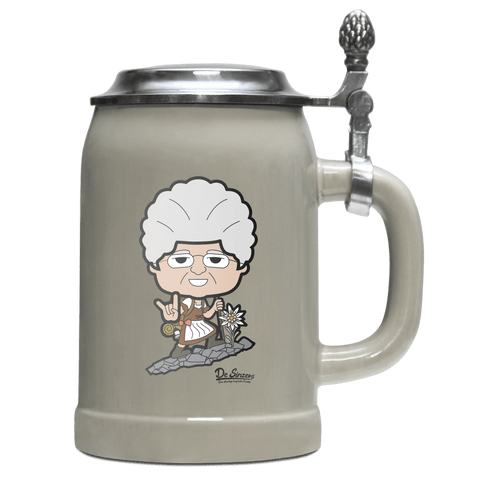 Die Oid Sinzerin Bergsteiger Bierkrug 500ml Grau mit Deckel Hocheck Front