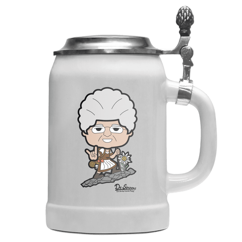 Die Oid Sinzerin Bergsteiger Bierkrug 500ml Weiss mit Deckel Wetterspitzen Front