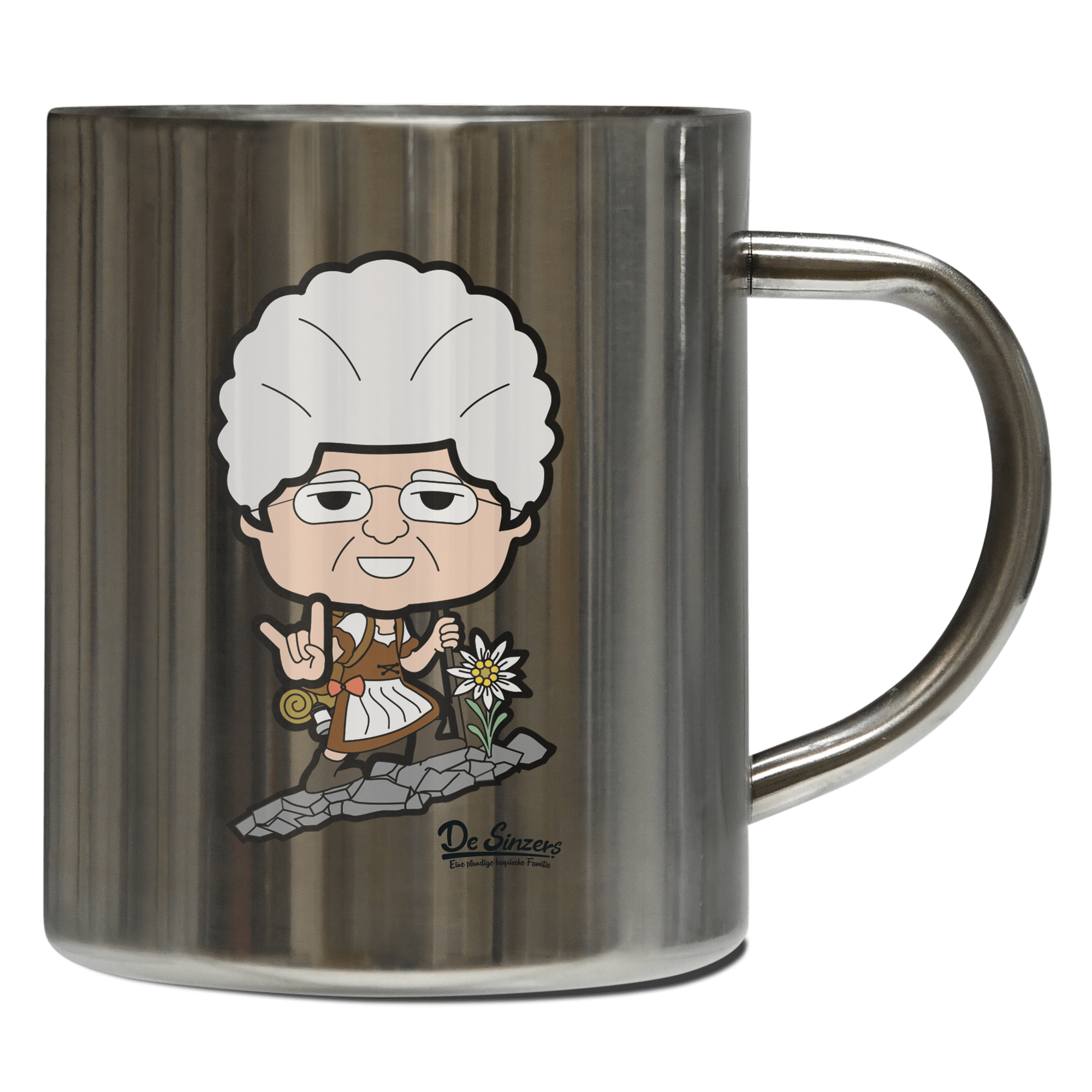 Die Oid Sinzerin Bergsteiger Edelstahl Kaffeetasse 400ml Grosser Arber Front