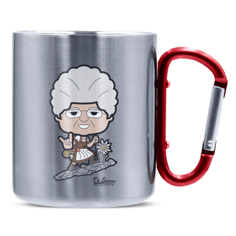 Die Oid Sinzerin Bergsteiger Edelstahl Kaffeetasse roter Karabiner 320ml Kitzstein Front