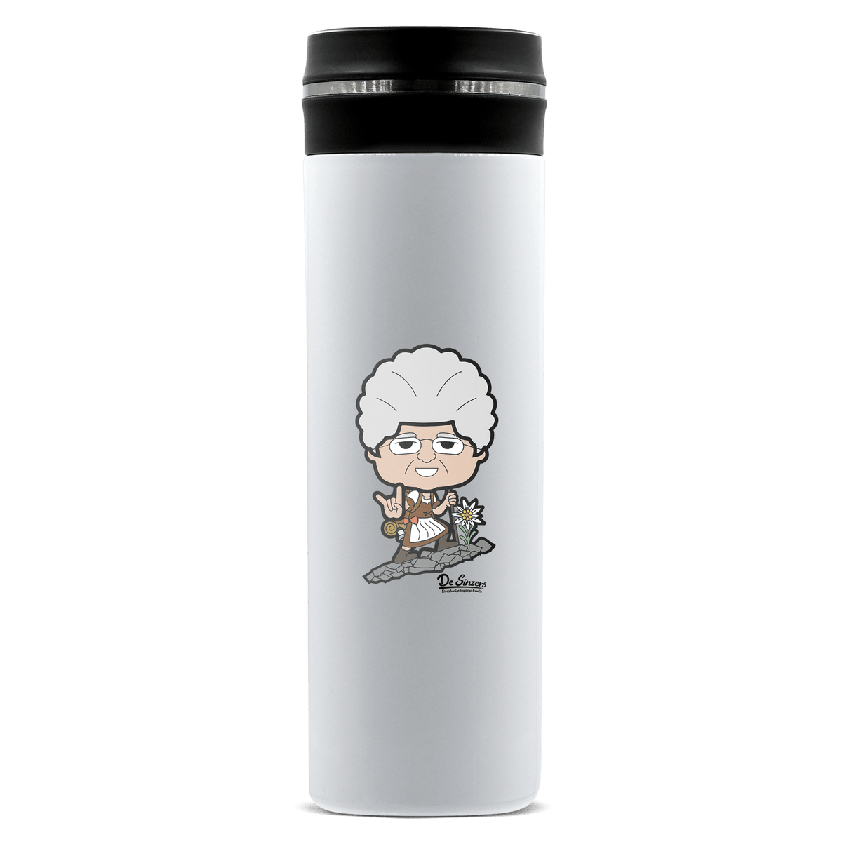 Die Oid Sinzerin Bergsteiger Edelstahl Thermoflasche 450ml Weiss Geigelstein Front