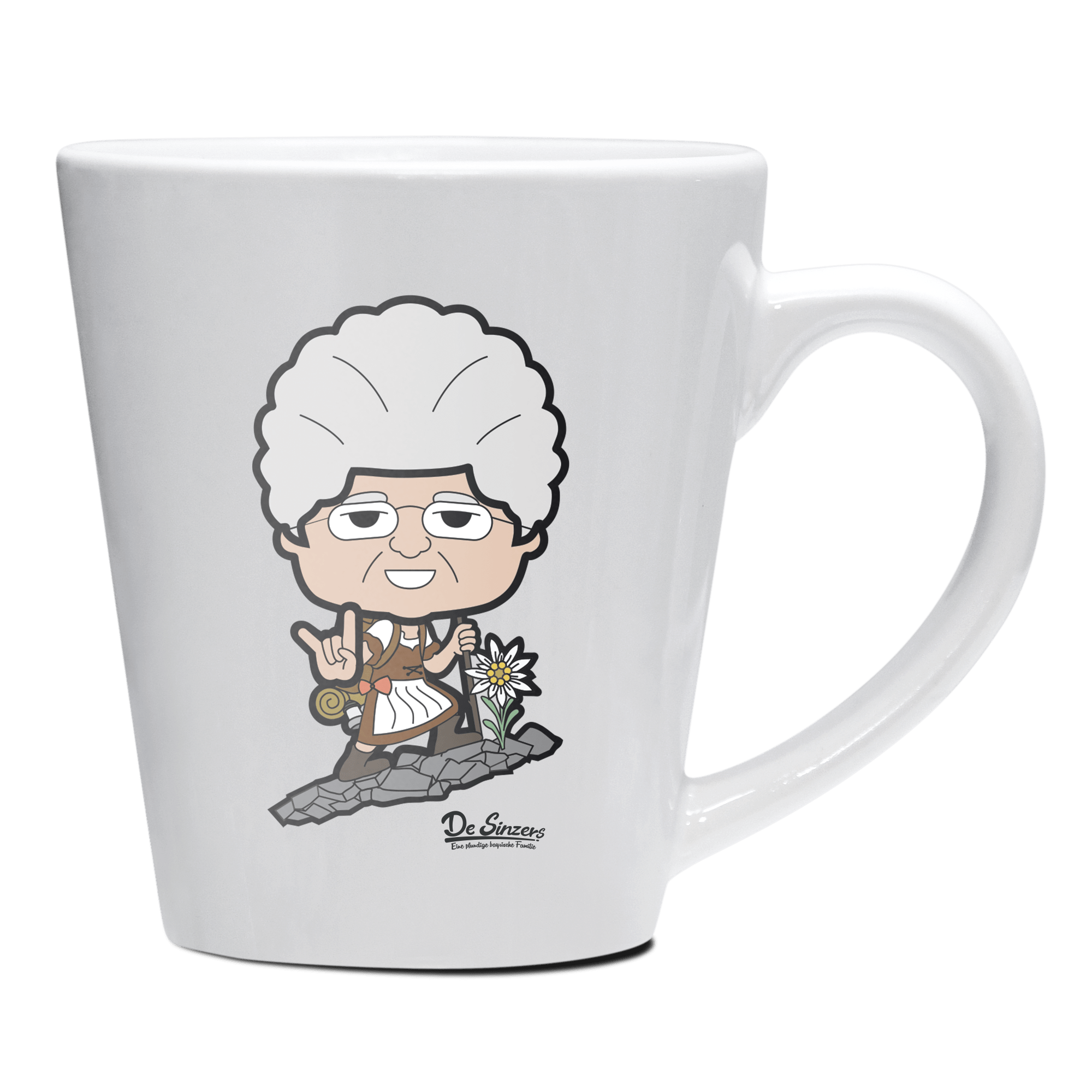 Die Oid Sinzerin Bergsteiger Keramik Kaffeetasse 200ml Weiss Herzogstand Front