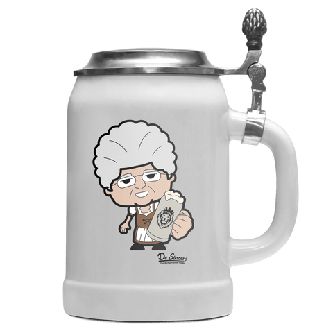 Die Oid Sinzerin Bier Bierkrug 500ml Weiss mit Deckel Wetterspitzen Front
