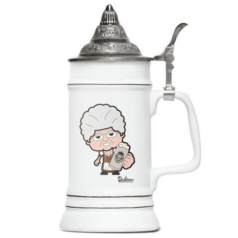 Die Oid Sinzerin Bier Bierkrug 500ml Weiss mit Spitzdeckel Wendelstein Front