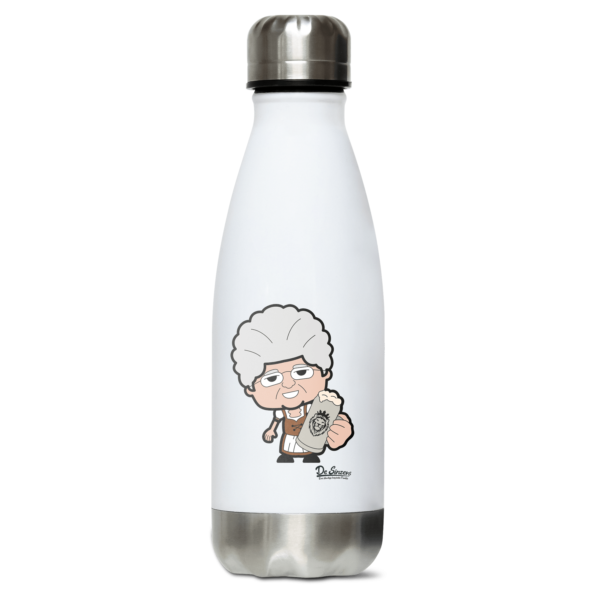 Die Oid Sinzerin Bier Edelstahl Thermoflasche 350ml Weiss Silber Kreuzspitze Front